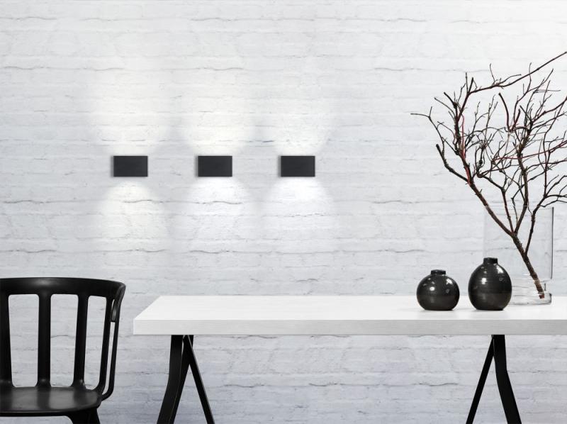 Eckige Wandleuchte NENE innen & außen schwarz up&down